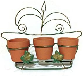 Terra Cotta Pots with Metal Stand Set (Green)