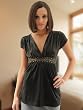 Charlotte Russe Black v Neck Top Short Sleeve Gold Trim Junior