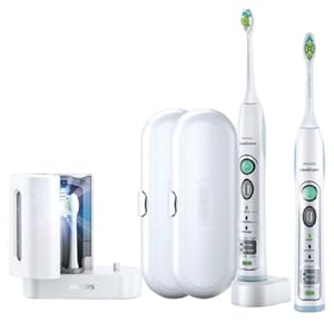 Philips Sonicare Flexcare Rechargeable Sonic Toothbrush Premium Edition 2 pack bundle (2 Flexcare Handles, 2 Diamond Clean Standard Brush Heads, 1 Compact Travel Charger, 2 Hygienic Travel Caps, 2 Hard Travel Cases, 1 UV Sanitizer)