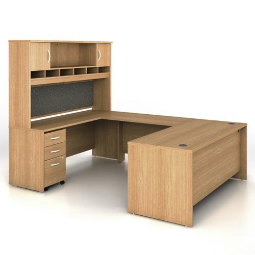 Light Oak Reversible UDesk with Hutch Light Oak