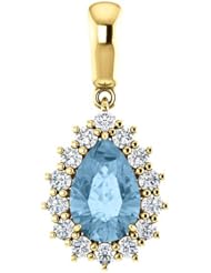 14K Yellow Gold 9.00x6.00mm Pear Cut Sky Blue Topaz and Diamond Pendant -- LIFETIME WARRANTY