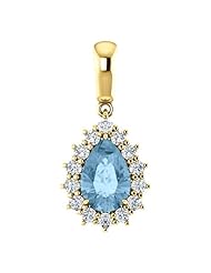 18K Yellow Gold 9.00x6.00mm Pear Cut Sky Blue Topaz and Diamond Pendant -- LIFETIME WARRANTY