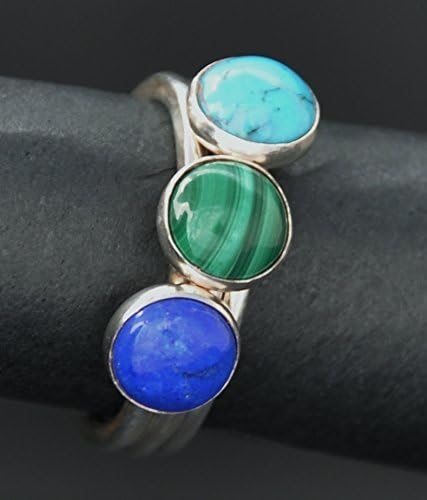 Sterling silver stacking ring with Turquoise, Lapis Lazuli and Malachite gemstones