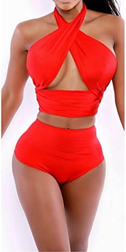 Final Bliss Women's Sexy High-waisted Bikini Bandage Monokini(Red,M)