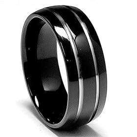 8 MM Black Titanium ring Wedding Band with Two Grooves sizes 8 to 12