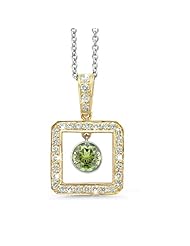Square Diamond Pendant With A Round Cut Center Stone In 18K Yellow Gold With A 0.45 ct. Genuine Green Tourmaline Center Stone.