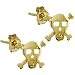 14k Yellow Gold Skull and Crossbones Stud Earrings