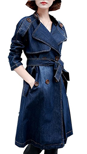 (ハイホン) BAIHONG トレンチコート レディース 秋冬 デニム ロング丈 着やせ効果 春 ビジネス ブルー