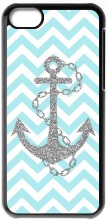 Light Blue Chevron Zigzags &amp; Gray Anchor Pattern Personalized Custom Best Plastic Hard Case for iPod Touch 6 ,Black or White for Choice