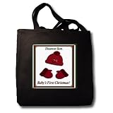 Beverly Turner Christmas Design - Red Cap and Mittens Babys First Christmas Son Train - Tote Bags