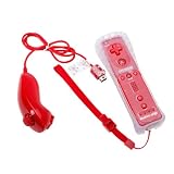 Nintendo Wii Bundle Wiimote (Wii Remote) Red and Nunchuk with Built-in Motion Plus and free silicon case--Red
