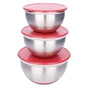 MIU 3-Piece Stainless-Steel Bowl Set with Lids, Red