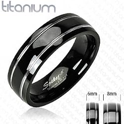 Solid Titanium with Two Stripes Engraved on a Onyx Colored Ring