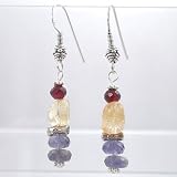 Garnet, Citrine and Iolite Gemstone Dangle Earrings, #9437