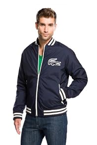 LACOSTE! Nylon Bomber Jacket With Striped Rib Trim