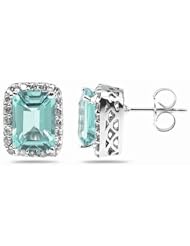 3.75ctw Emerald Cut Aquamarine and Diamond Earrings in 14K White Gold