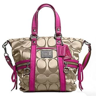 Coach Signature Poppy Spotlight Handbag Bag Purse Tote 13843 Khaki Magenta