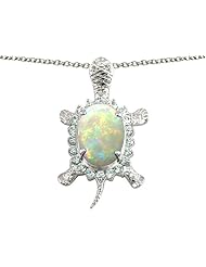 Original Star K (tm) Good Luck Turtle Pendant With Oval 12x10mm Created Opal in 925 Sterling Silver