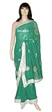 Rajrang Bollywood Green White Saree Sari with Handmade Gota Lace & Patch Work Matching Unstitched Blouse Top