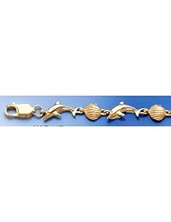 Gold Nautical Braclt Bracelet Alt. Mini Dolphin & Scallop Shell Bracelet High Polish