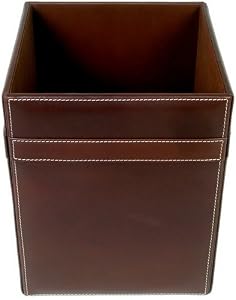 Rustic Brown Leather Square Waste Basket