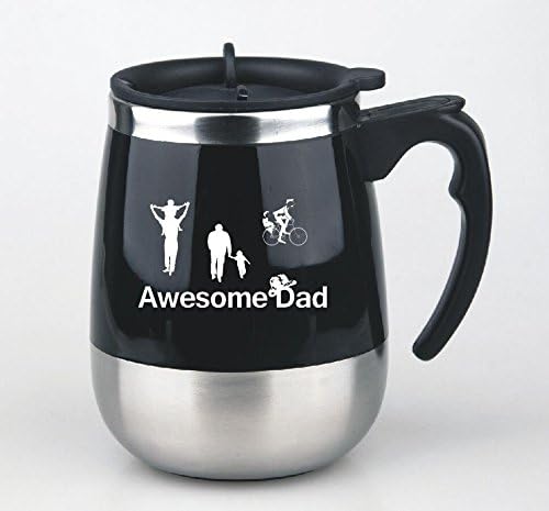 NOVELTY AUTOMATIC ELECTRIC "AWESOME DAD" DOUBLE LAYERED STAINLESS STEEL MUG (Black Color), (450ml/15.2oz)