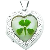 SS Mother of Pearl 4 Leaf Clover Heart Locket 20mm