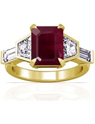 14K Yellow Gold Emerald Cut Ruby Ring With Sidestones