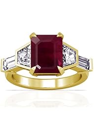 18K Yellow Gold Emerald Cut Ruby Ring With Sidestones