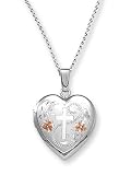 Sterling Silver Engraved Cross Heart Locket, 18