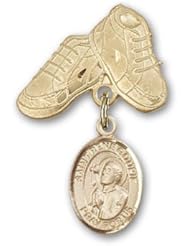 Gold Filled Baby Badge with St. Rene Goupil Charm and Baby Boots Pin
