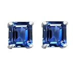 3.00 cttw 14K White Gold Plated 925 Sterling Silver and Created Square Sapphire Earrings