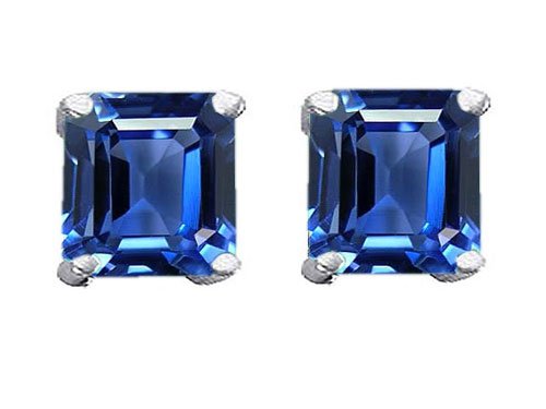3.00 cttw 925 Sterling Silver and Created Square Sapphire Earrings