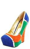 Selena Platform Wedge Colorblock Heels BLUE