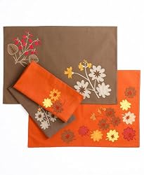 Martha Stewart Collection Petals and Leaves Applique Napkin, 21" X 21" Brown - Set of 4