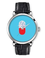 SPRAWL Aanalog Fashion Series Silver Ladies Watches of Genuine Black Leather Strap,Unique Wrist Watch for Women Girls Designed with Capsule on blue background