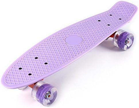 PST@ Mini Cruiser Banana Style Longboard Pastel Color Fish Skateboard 22 Inches with LED Flashing Wheels ABEC-7 High-Speed Bearing