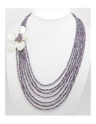 Amethyst Flower Mother of Pearl Necklace In Sterling Silver