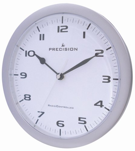 Precision MSF Radio controlled silver finish plastic 25cm plastic wall clock