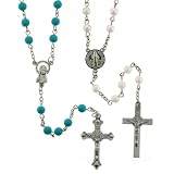 Set of 2 Rosaries in Light Blue and White Colors - St. Benedict Centerpiece and 4mm Beads - 28''Necklace, 19'' Overall Length