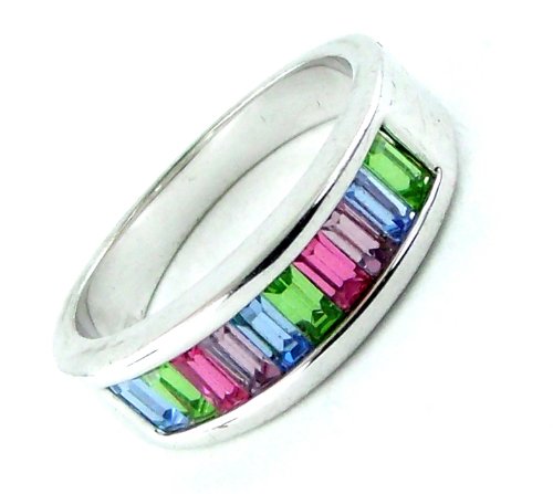Round Oval Shaped Multi Gemstone Blue Aquamarine, Pink Sapphire, Citrine, Amethyst & Green Emerald Engagement Ring, 925 Sterling Silver Band, Size 9