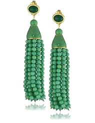 Kenneth Jay Lane Jade Bead and Tassel Clip Earrings