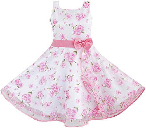 Sunny Fashion Girls 3 Layers Dress Pink Flower Wave Pageant Wedding