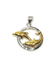 Swimming Dolphin Design Fine Sterling Silver Pendant Necklace with Rhodium Plated & 14K Gold-Plated (come with 16" or 18" Italian Sterling Silver Chain)