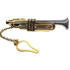 Trumpet Tie Bar  Clip Gold and silver tone by Sheer Delights
