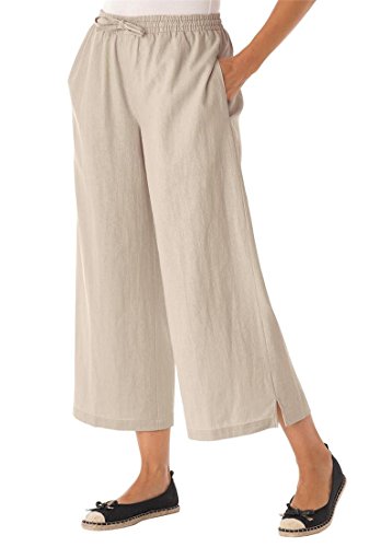 Women's Plus Size Pants, Cropped Length In Cool Linen Blend