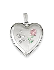 Sterling Silver 24mm Enameled Rose Heart Locket