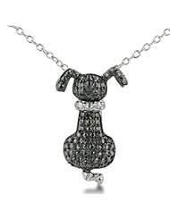 Adorable Black Diamond Dog Necklace in Sterling Silver