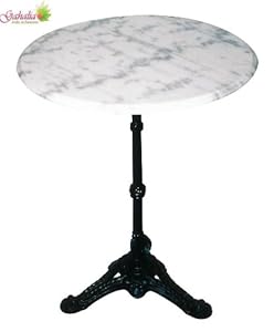 Bistrotisch Marmor Gahalia Gartentisch weiß, gusseisener Fuss mit