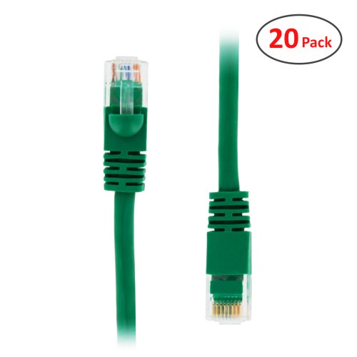 (20 PACK) 1 FT RJ45 CAT (6E) 550MHZ MOLDED ETHERNET NETWORK PATCH CABLE - GREEN - Lifetime Warranty